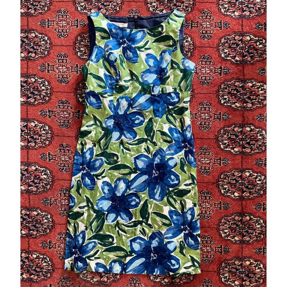 Evan Picone 4 Blue/Green Watercolor Floral Print‎ on Sheath Dress VERY NICE!